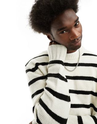 Bershka boxy striped sweater in ecru-Neutral