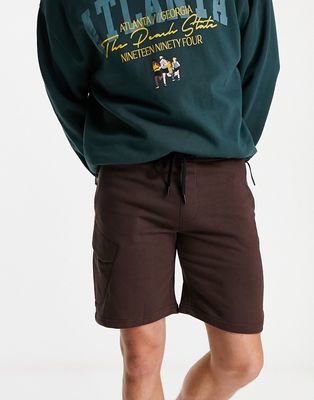 Bershka cargo jersey shorts in brown