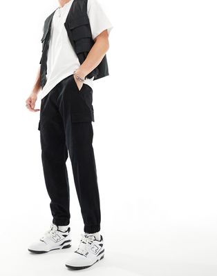 Bershka cargo pants with cuff in black