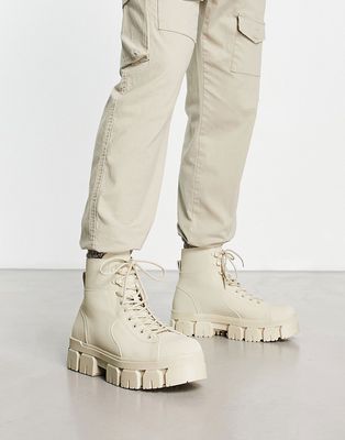 Bershka chunky hiker boots in beige-Neutral