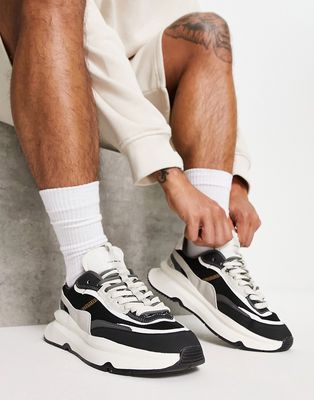 Bershka chunky running sneakers in black & white-Multi