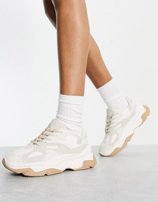 Bershka chunky sneakers in ecru-White