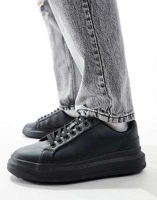 Bershka chunky sole contrast back tab sneakers in black