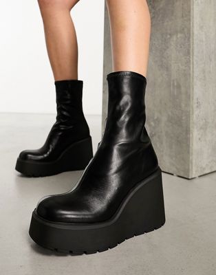 Bershka chunky wedge boots in black