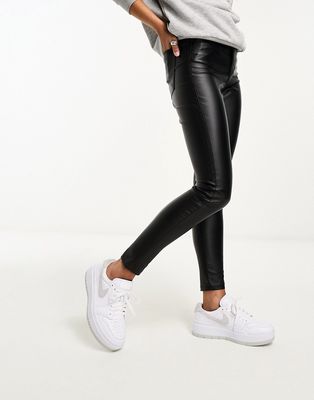 Bershka coated faux leather high waisted skinny pants in black