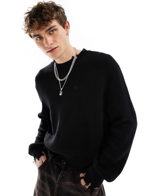 Bershka cropped distressed knitted sweater in black