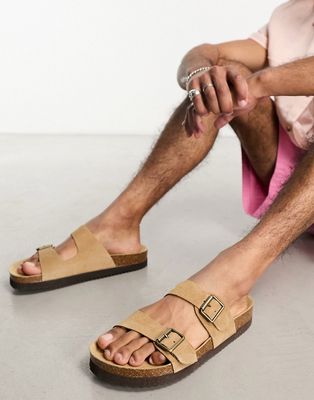 Bershka cross strap sandals in beige-Neutral
