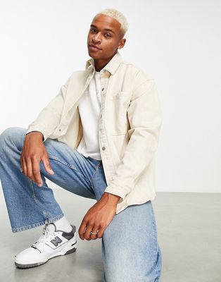 Bershka denim overshirt in ecru-White