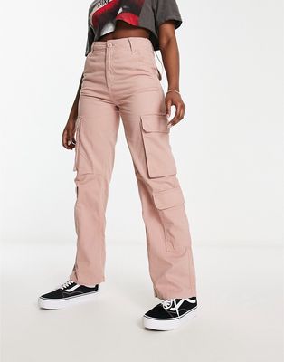 Bershka drawstring waist cargo pants in dusty pink