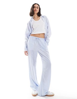 Bershka drawstring waist wide leg pants in light blue pinstripe - part of a set