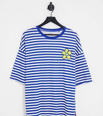 Bershka embroidered stripe T-shirt in blue