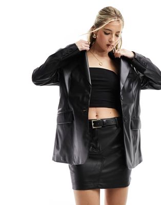 Bershka faux leather blazer in black