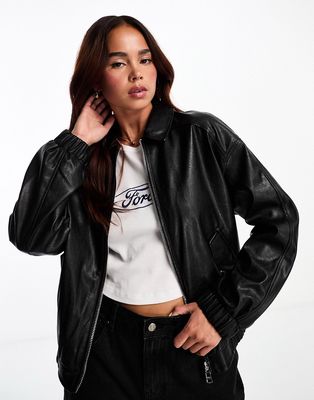 Bershka faux leather dad jacket in black