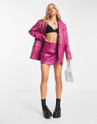 Bershka faux leather skirt in pink - part of a set