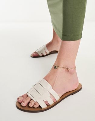 Bershka flat sandals in white