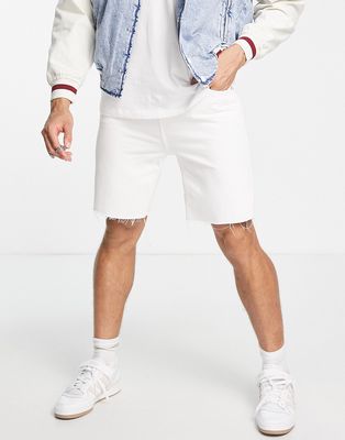 Bershka frayed denim shorts in white