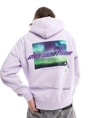 Bershka graphic back printed hoodie in purple