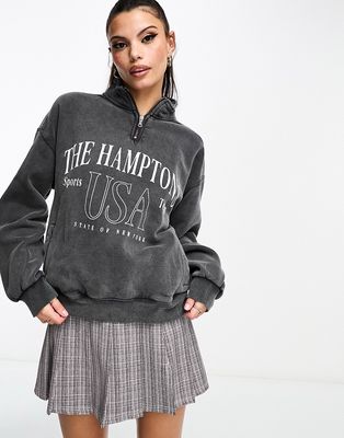 Bershka 'Hamptons' 1/4 zip oversized sweatshirt in gray
