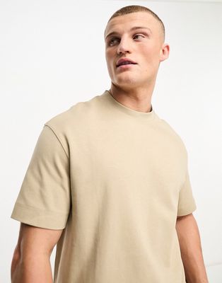 Bershka heavy weight T-shirt in stone - part of a set-Neutral