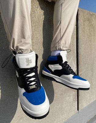 Bershka high top sneakers in black and blue-Multi