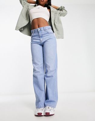Bershka high waist wide leg jeans in light blue