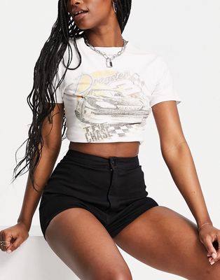 Bershka high waisted denim short in black