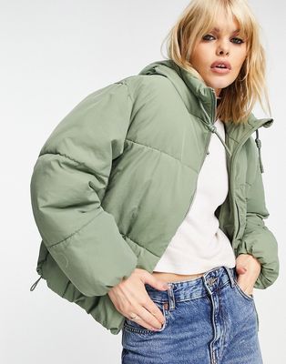 Bershka hooded puffer jacket in khaki-Green
