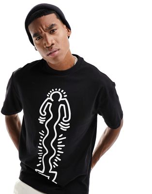 Bershka Keith Haring printed t-shirt in black
