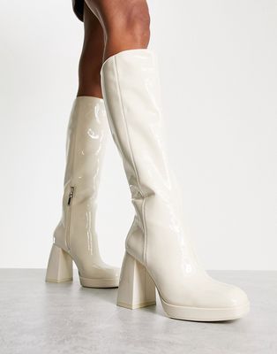 Bershka knee-high PU boots in off-white