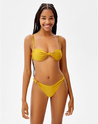 Bershka knot detail micro bikini bottom in yellow