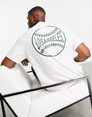 Bershka LA baseball print t-shirt in white