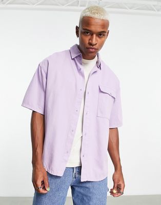 Bershka light weight denim shirt in lilac-Purple