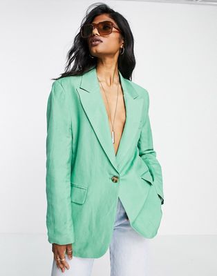 Bershka lightweight linen blazer in green