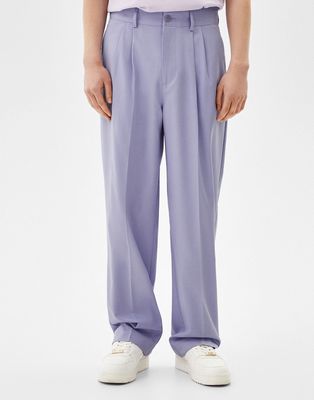 Bershka loose fit smart pants in lilac-Purple