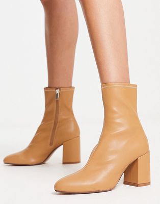 Bershka low heel sock boots in beige-Neutral