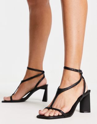 Bershka mid heel t-bar sandal in black
