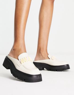 Bershka mule loafers in ecru-White