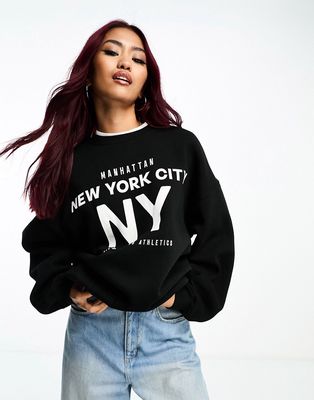 Bershka 'NYC' oversized sweatshirt in black