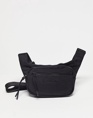 Bershka nylon cross-body double bag in black