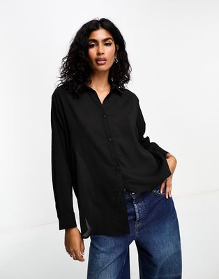 Bershka oversized cotton shirt in black - part of a set