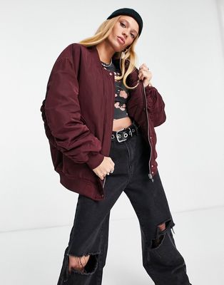Bershka oversized jacket in burgundy-Red