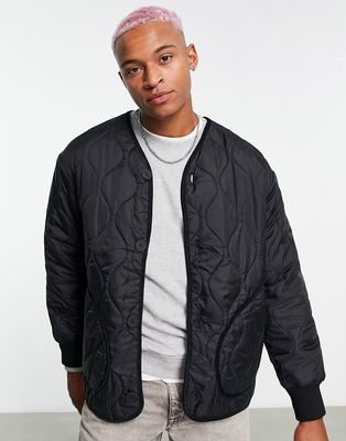 Bershka oversized onion quilted liner jacket in black exclusive to ASOS