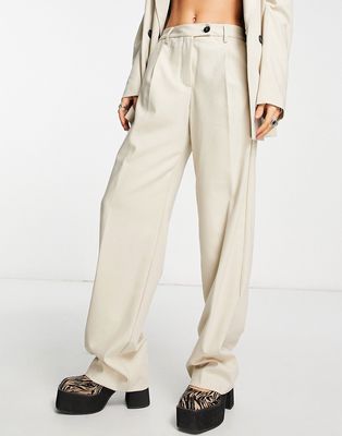 Bershka oversized slit hem tailored pants in taupe - part of a set-Neutral