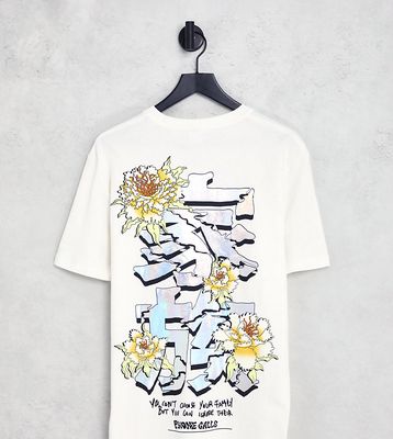 Bershka oversized t-shirt with back print in stone-Neutral