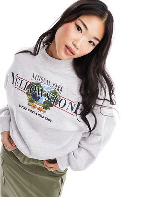 Bershka oversized 'Yellowstone' sweatshirt in gray heather