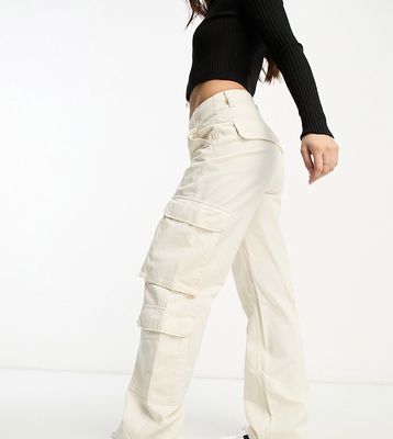Bershka Petite drawstring waist cargo pants in white