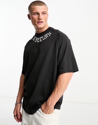 Bershka placement printed t-shirt in washed charcoal-Gray