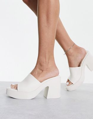 Bershka platform chunky heels in ecru-White
