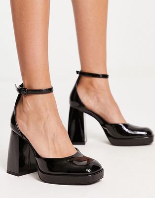 Bershka platform heeled shoe in black patent