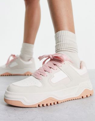Bershka platform skater sneakers in beige & pink